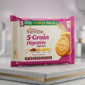 Sunfeast Farmlite 5-Grain Digestive Biscuits – High Fibre, Family Pack (5 Individual Packs Inside)