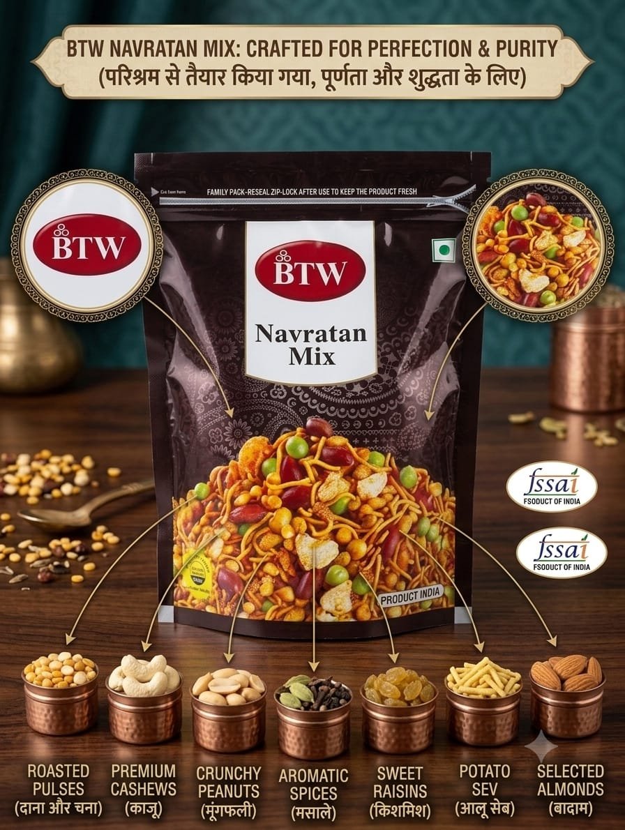 BTW Navratan Mix – Crispy & Spicy Savory Namkeen (Resealable Zip-Lock Pack) - Image 2