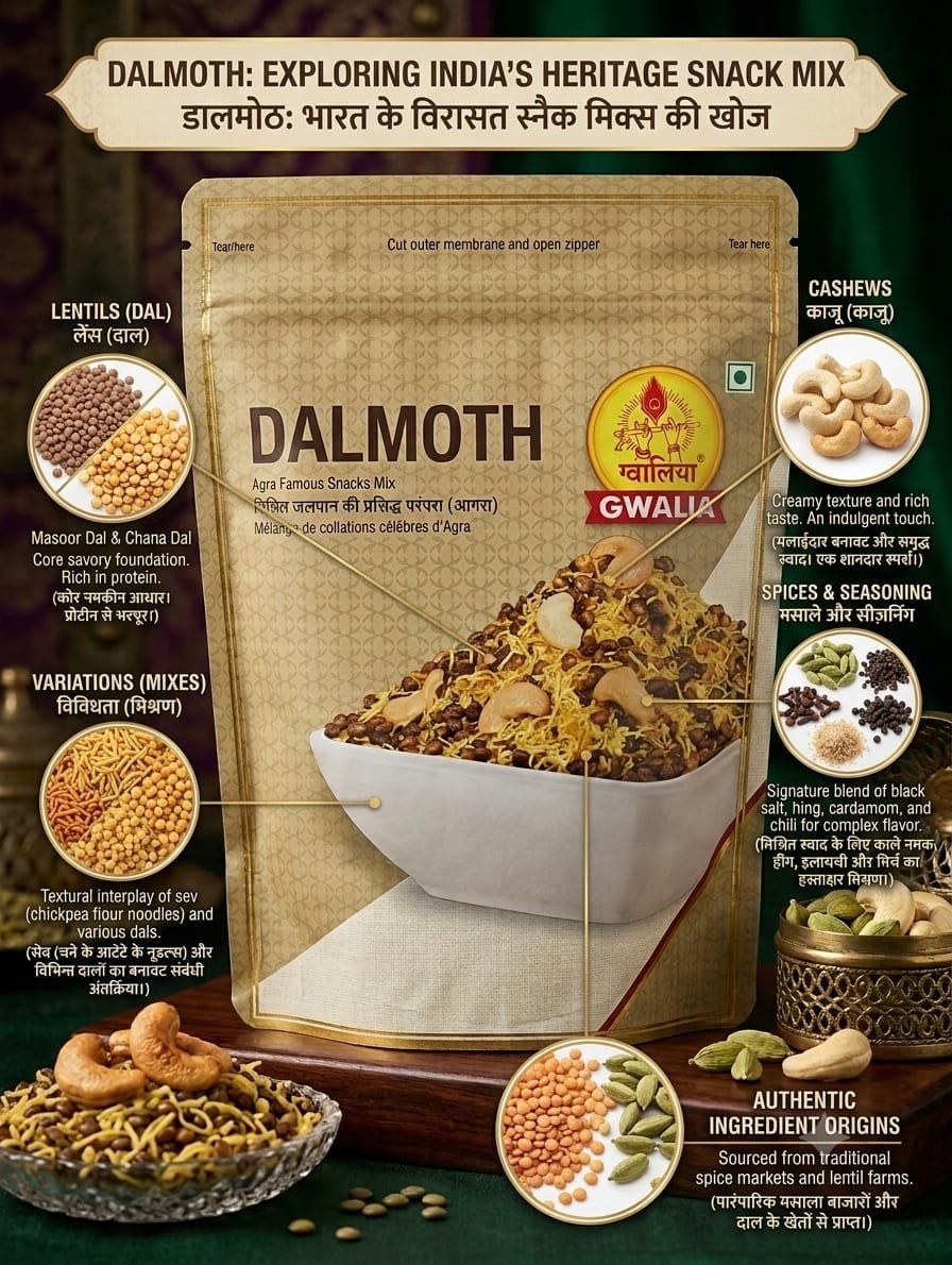 GWALIA Agra Famous Dalmoth Namkeen – Crispy Spiced Lentils & Cashew Nut Mix (Resealable Zipper Pouch) - Image 2