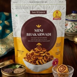 GWALIA Taste of Gujarat Mini Bhakarwadi – Crispy & Spicy Spiral Snack Roll (Resealable Zipper Pouch)