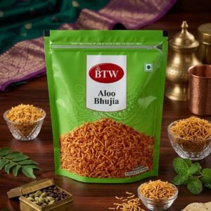 BTW Aloo Bhujia Namkeen – Crispy & Tangy Potato Sev Snack (Resealable Zip-Lock Pack)
