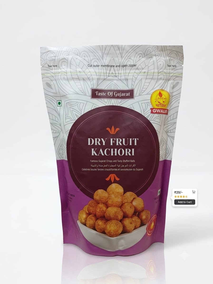 Gwalior Taste of Gujarat Dry Fruit Kachori – Crispy Stuffed Mini Kachori Snack (Zipper Pouch)