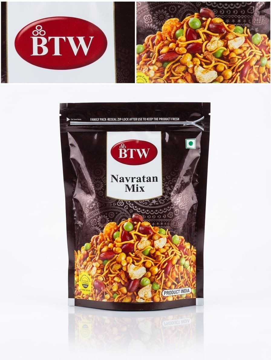 BTW Navratan Mix – Crispy & Spicy Savory Namkeen (Resealable Zip-Lock Pack)